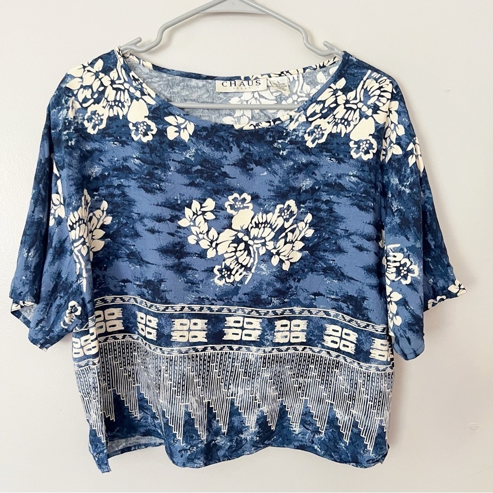 Vintage Chaus Hawaiian Shirt Cropped Top Large Tropical Resort Beachy Vacation